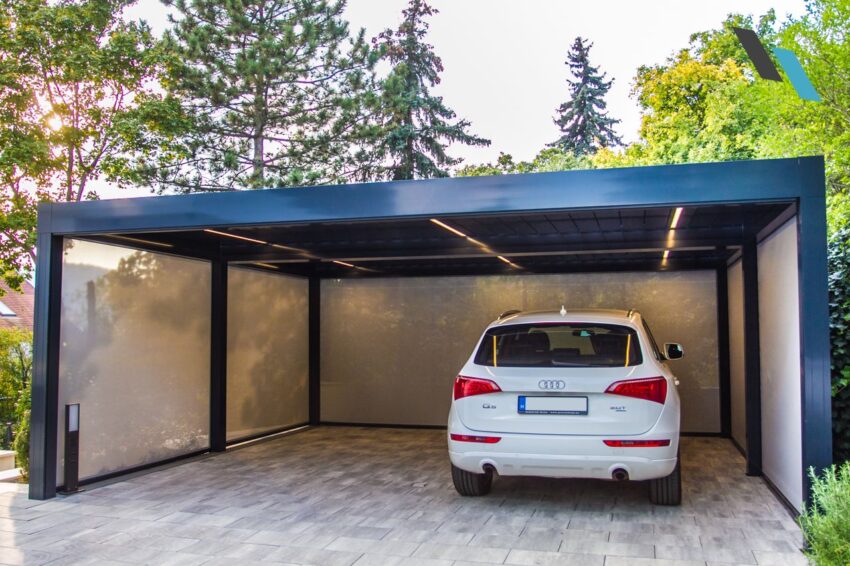 Camargue lamellás pergola autóbeálló integrált LED világítással