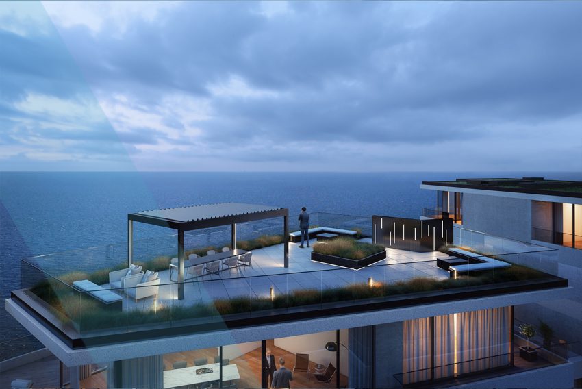 Pergola és kiegészítő kültéri elemek egy tetőteraszon